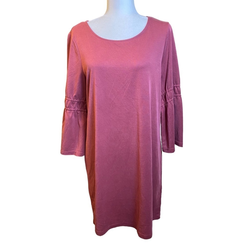Marina Luna Shift Dress Women Large Jersey Knit‎ 3/4 Sleeves Plum Casual - Picture 2 of 13